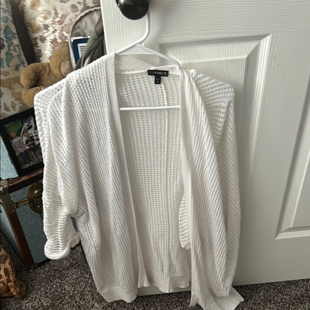 Express Women's Open Knit White Cardigan